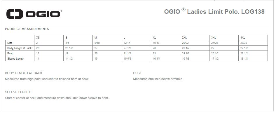 ogio polo size chart